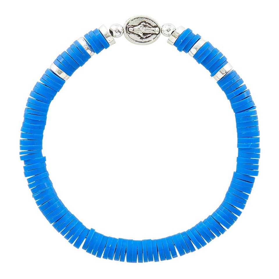 Miraculous Medal Blue Heishi Bracelet
