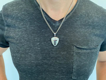 Silver Shield Cross Psalm 144:1 Necklace