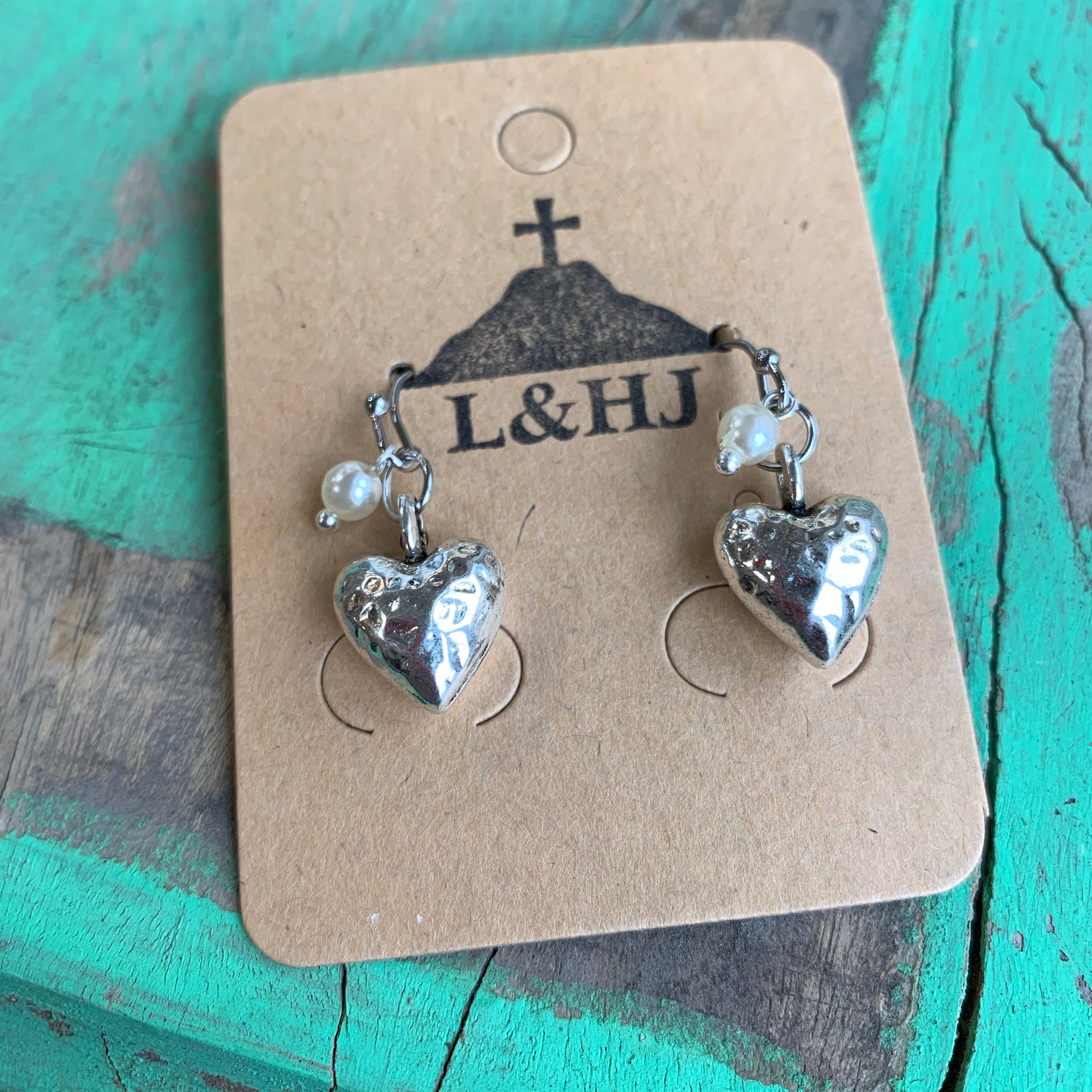 Puffy Heart and Pearl Earrings