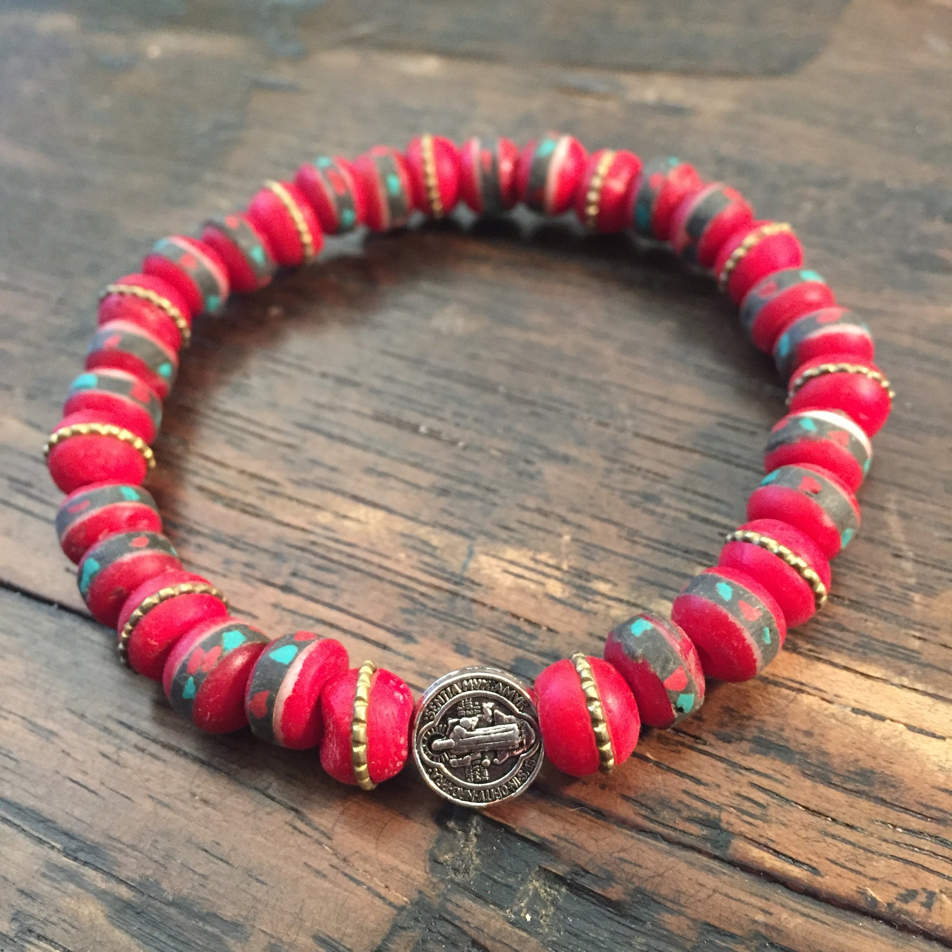 Men of Faith St. Benedict Red Prayer Bead Bracelet Love and