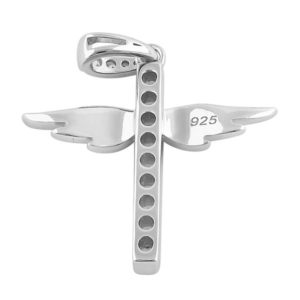 Sterling Silver Winged CZ Cross Pendant