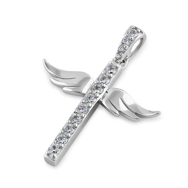 Sterling Silver Winged CZ Cross Pendant