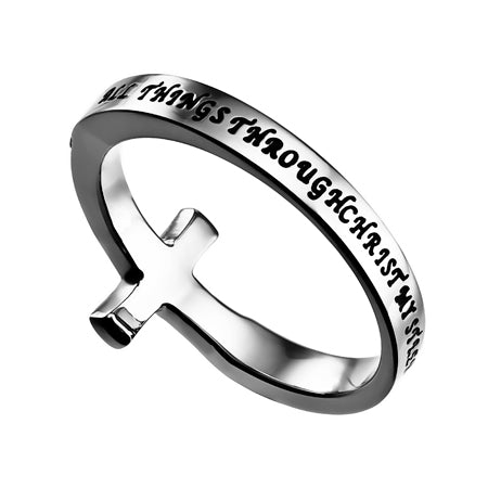 Sideways Cross Ring "Christ My Strength"