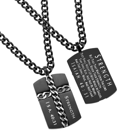 Black Chain Strength Cross 24” Necklace