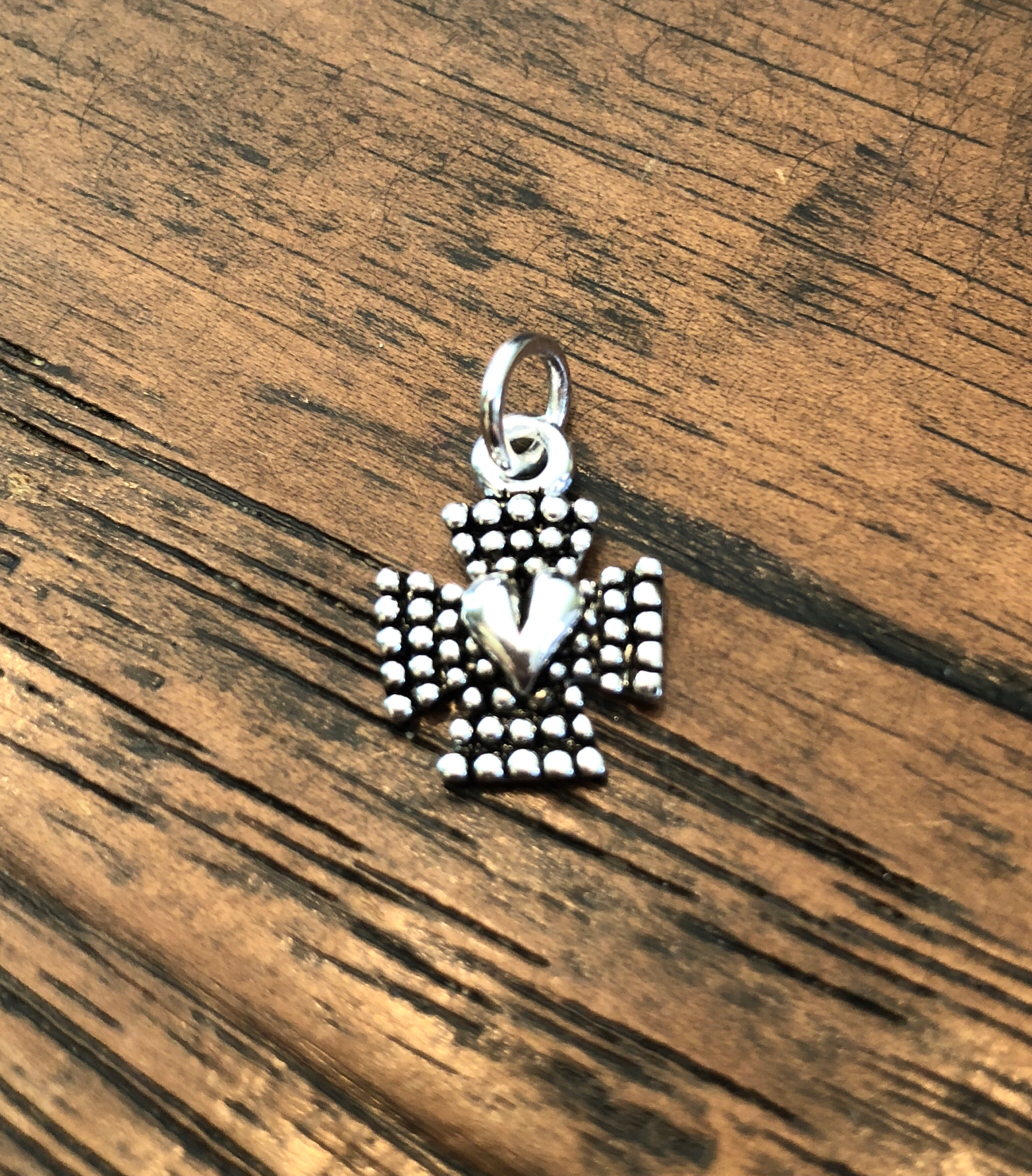 Beaded Love Cross Sterling Silver Charm