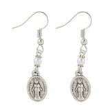 Miraculous Medal and Pearl Dangle Earrings