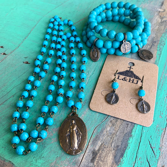 Miraculous Medal Turquoise Set