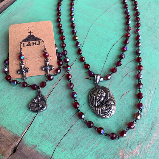 Madonna and Child Double Strand Necklace Set
