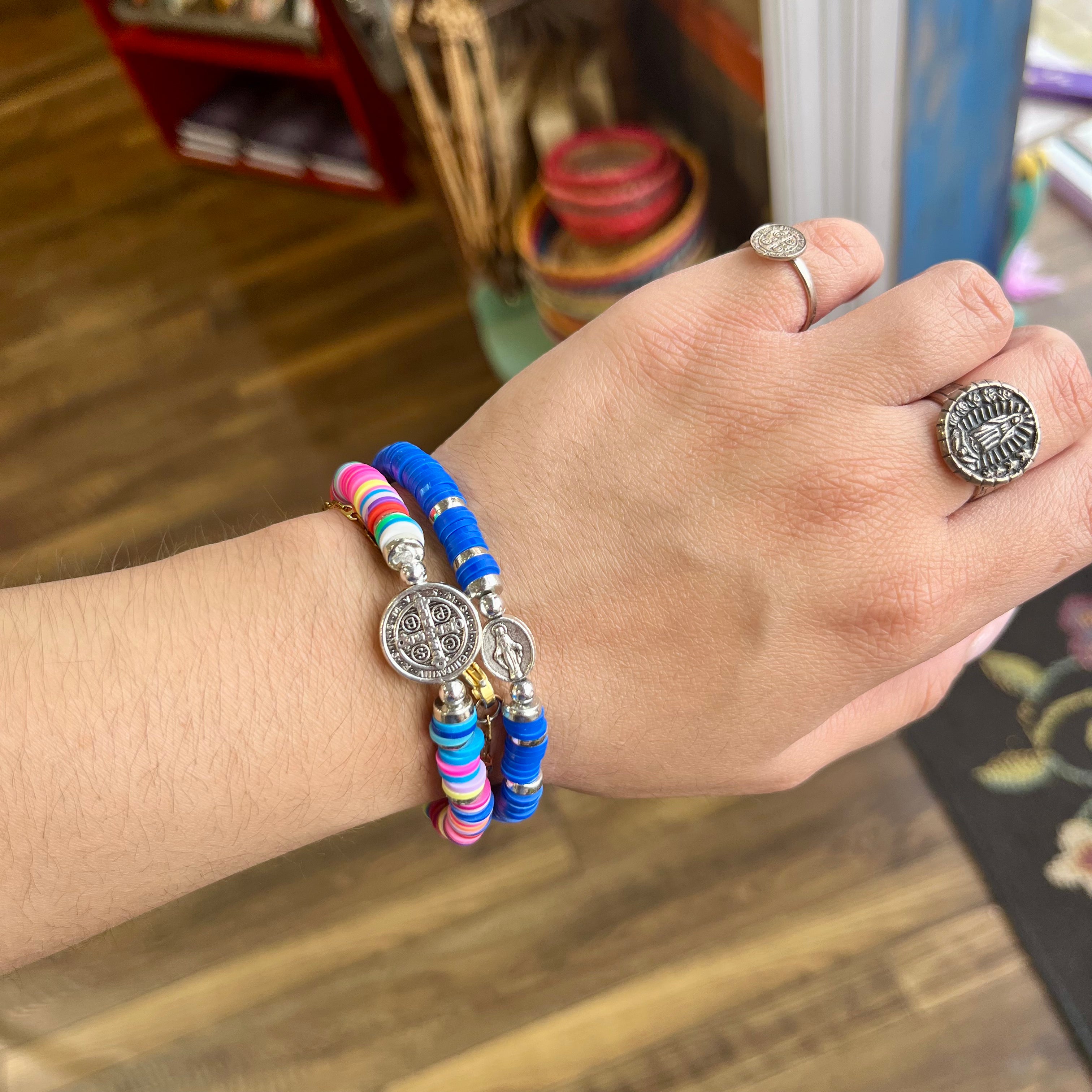 Miraculous Medal Blue Heishi Bracelet