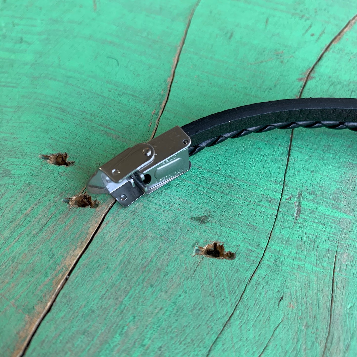 Leather and Stainless Steel Crucifix Bracelet