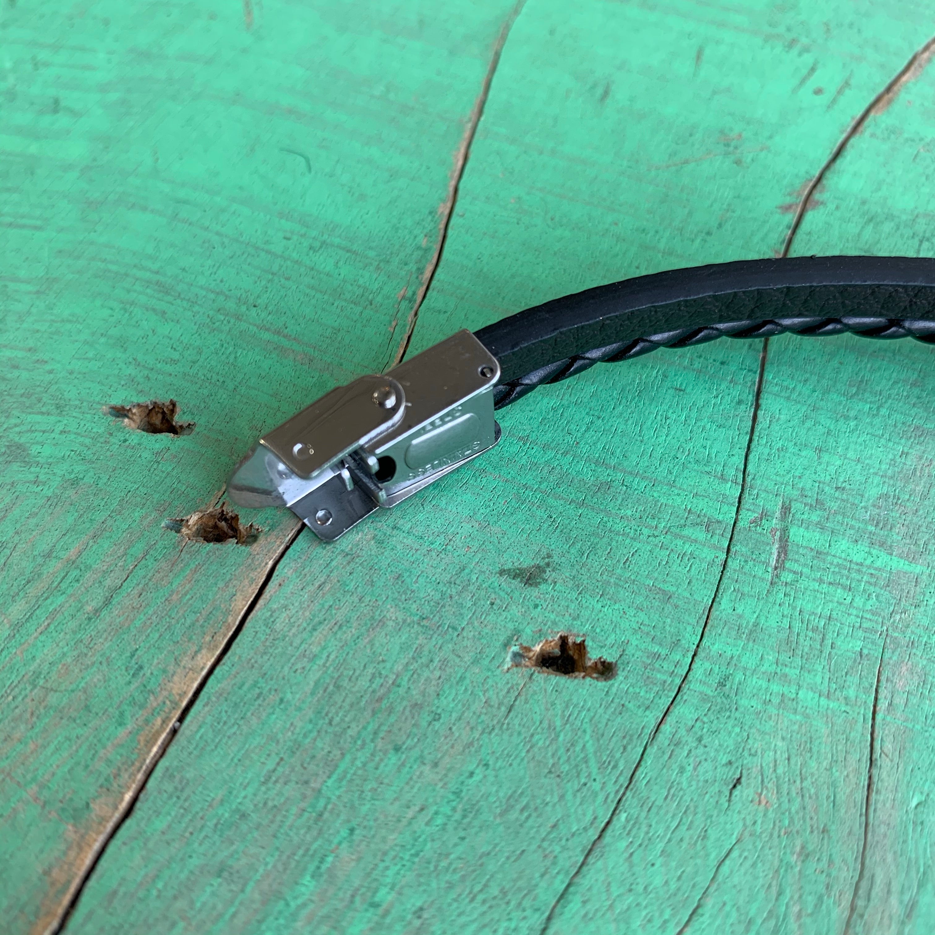 Leather and Stainless Steel Crucifix Bracelet