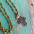 Long Gold Hematite 4 Way Cross Necklace