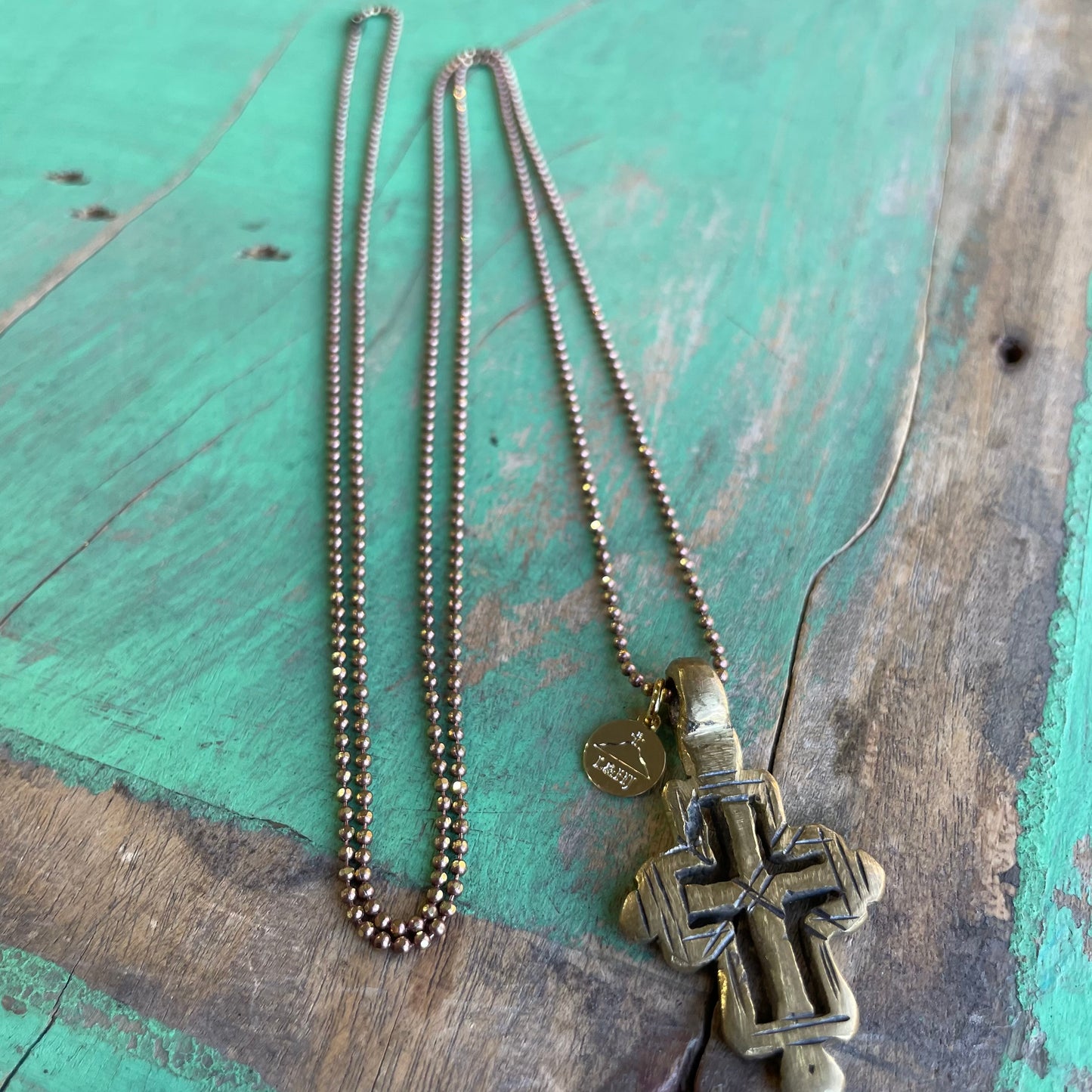 Long Electroplated Brass Chain with Ethiopian Cross