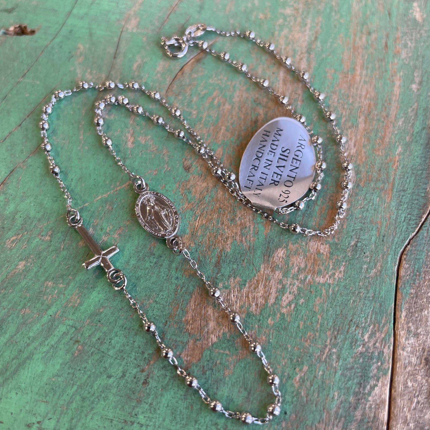 Sterling Silver 18” Rosary Inspired Necklace