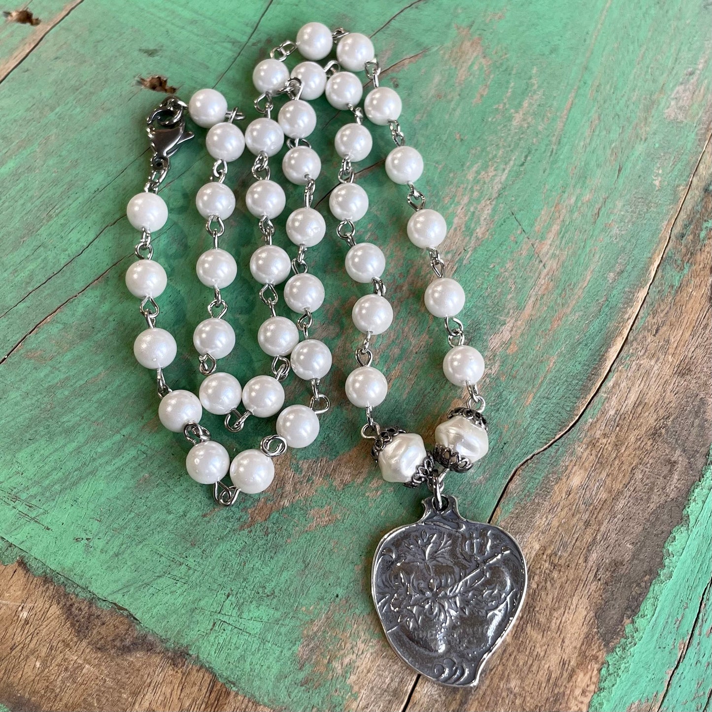 Silver Sacred Heart Pearls
