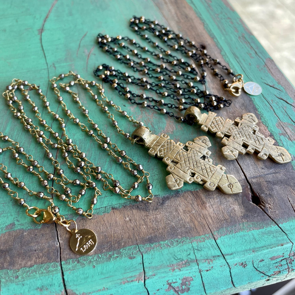 Linked Hematite Ethiopian Cross Necklace