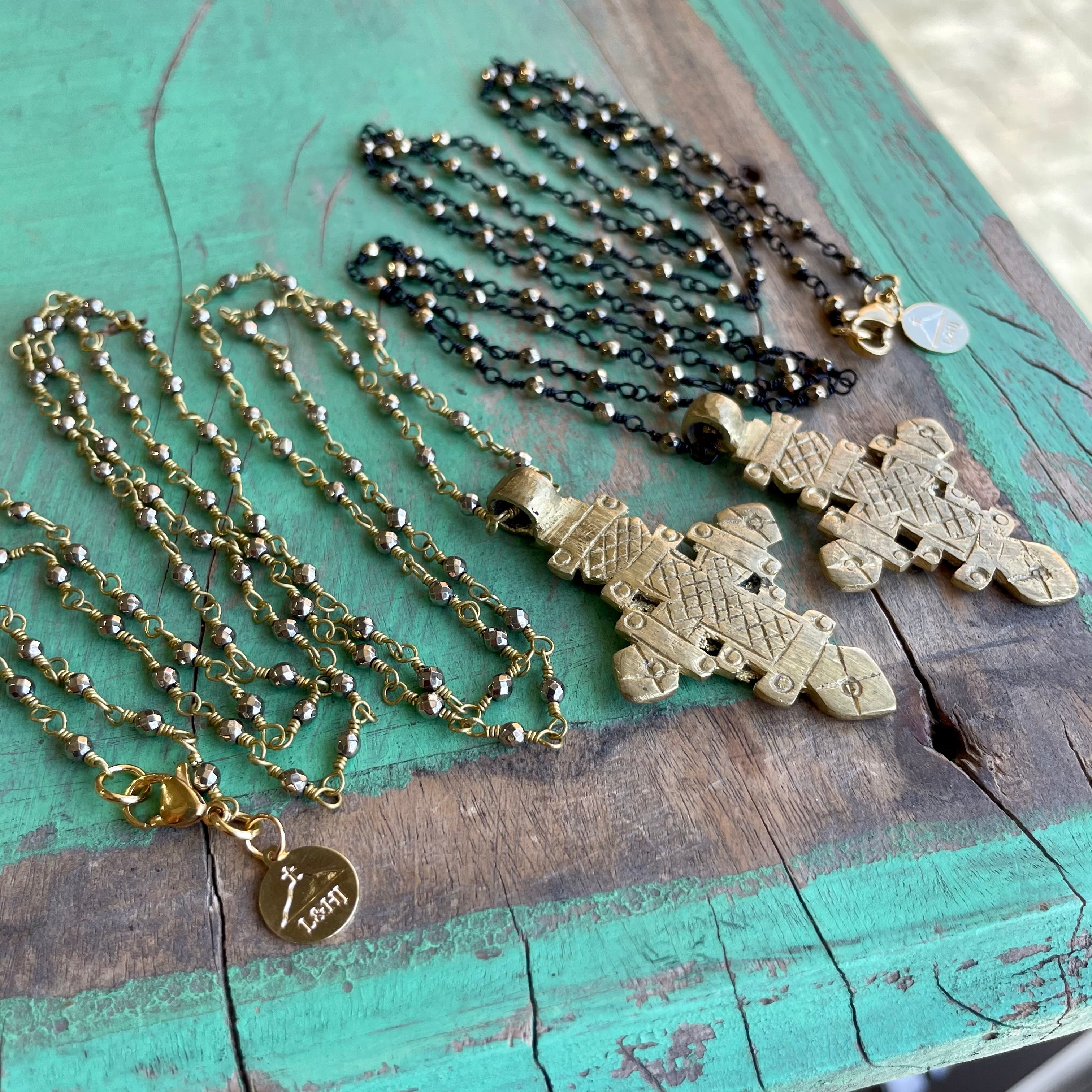 Linked Hematite Ethiopian Cross Necklace
