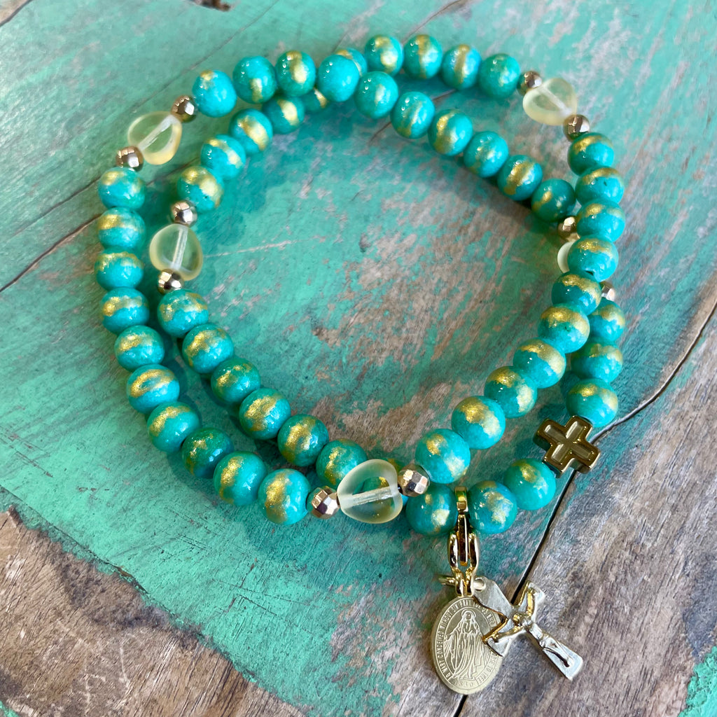 Rosary Wrap Bracelet with Gold Accents