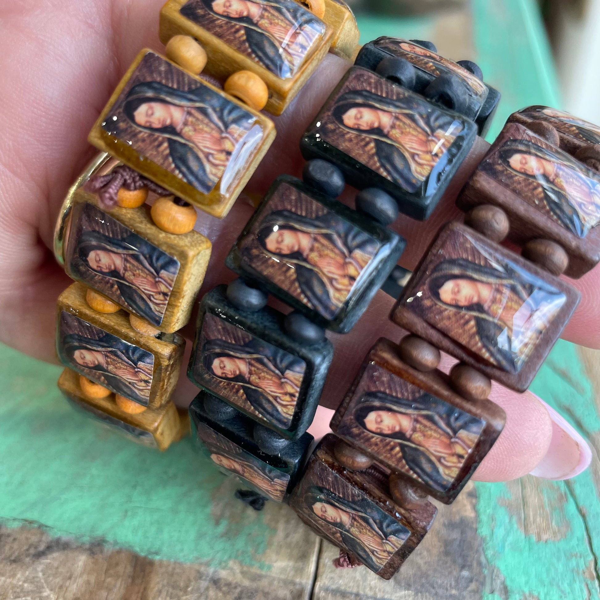 Wooden Tile Saint Bracelet Love and Honor Jesus