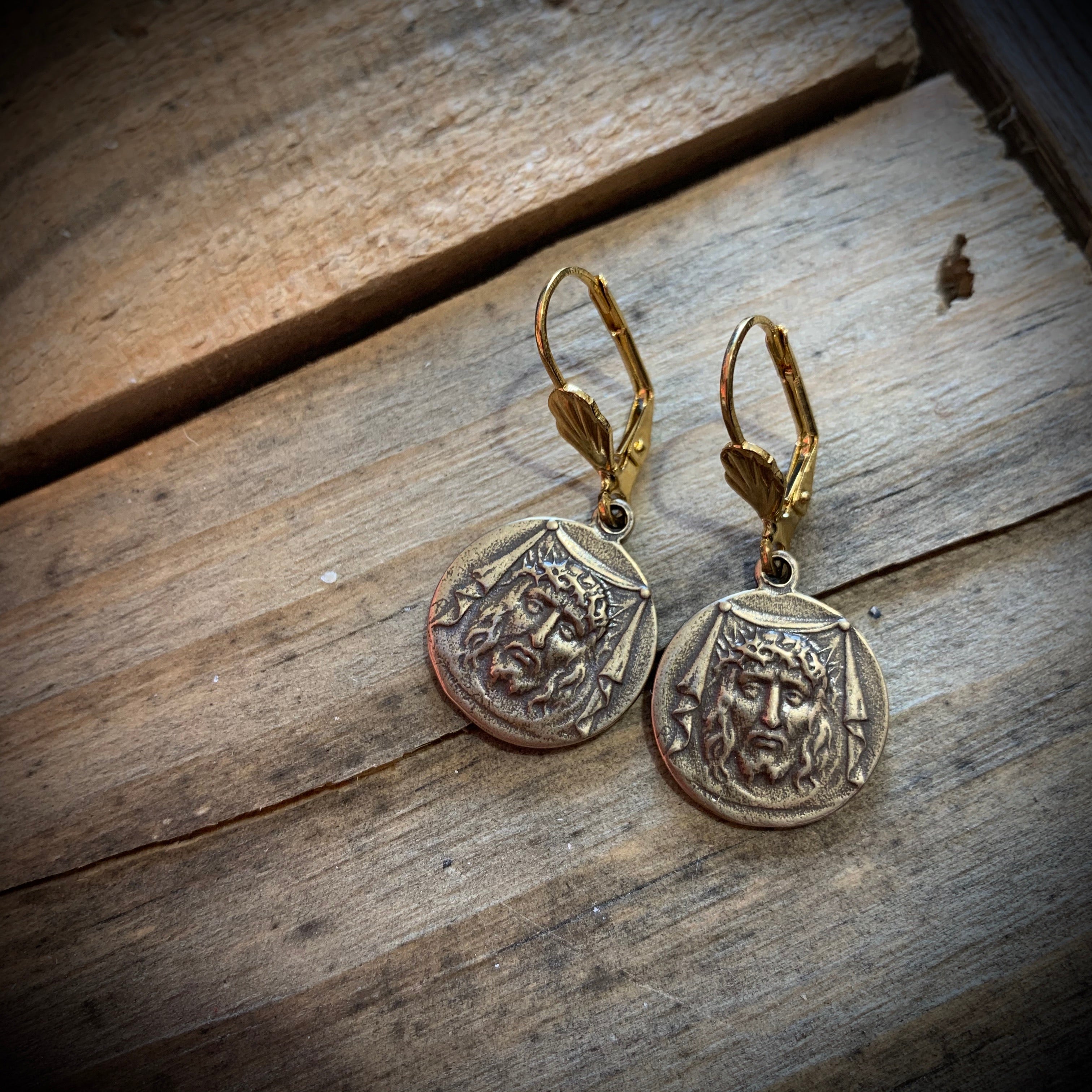 Bronze Face of Jesus Necklace and Earrings