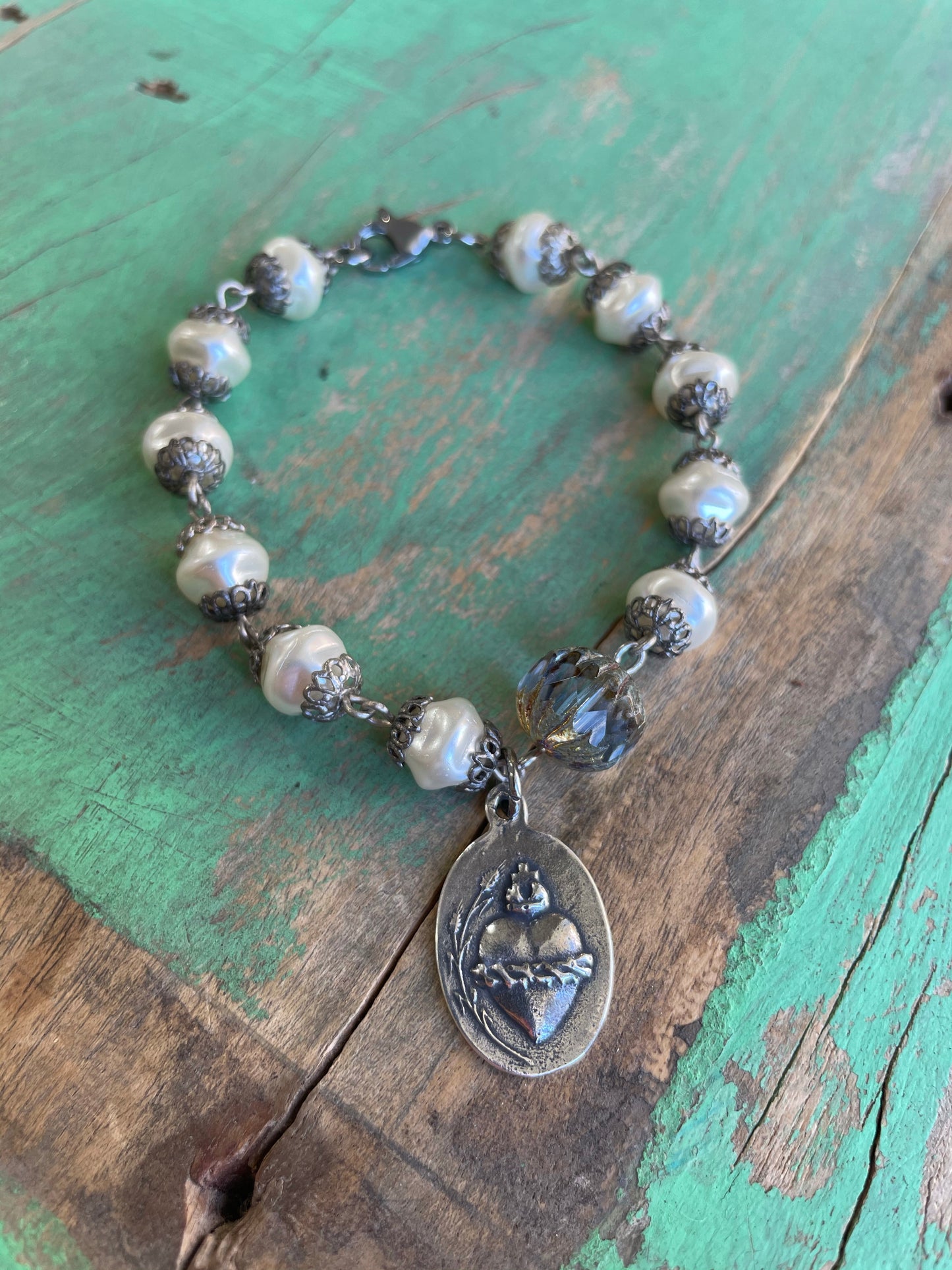 Silver Sacred Heart Pearls