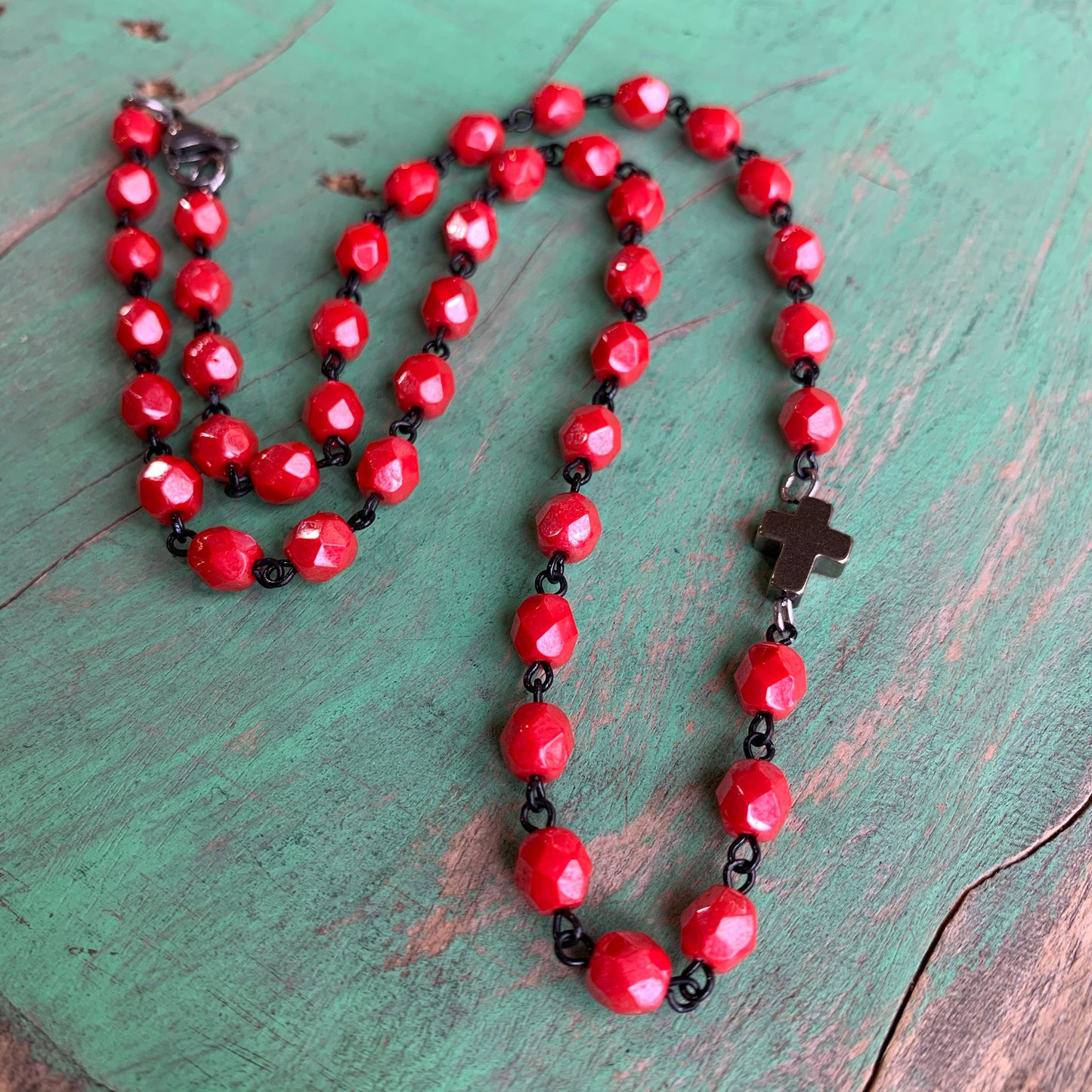 Candy Apple Sideways Cross Necklace and Earrings