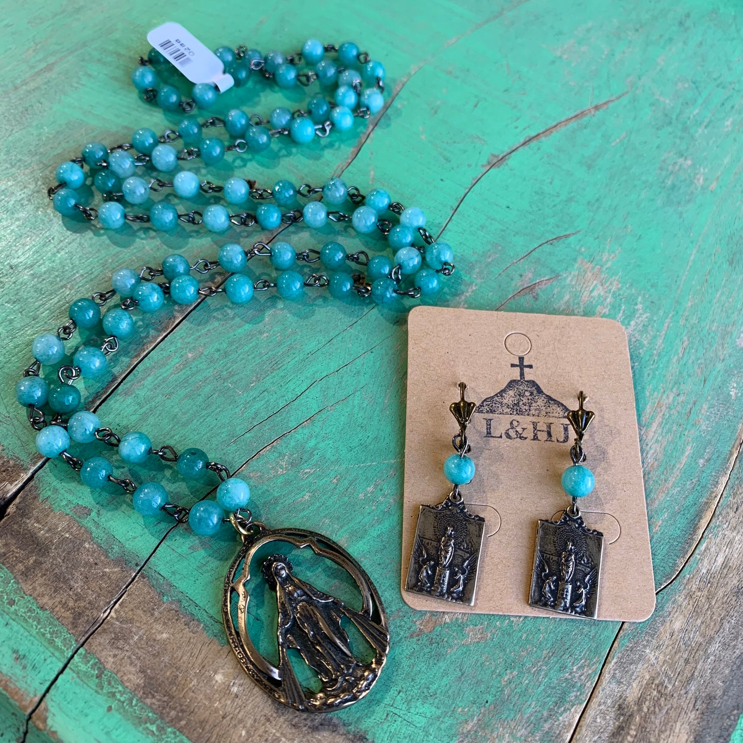 Teal Our Lady of Grace Necklace