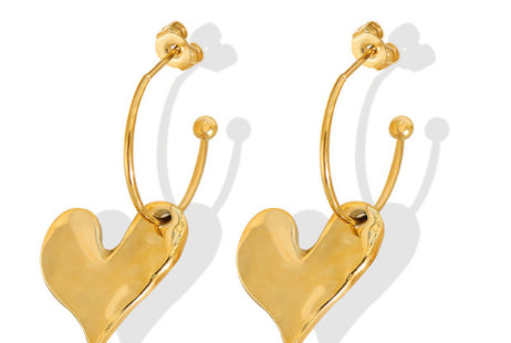 Gold SS Hammered Heart Hoops