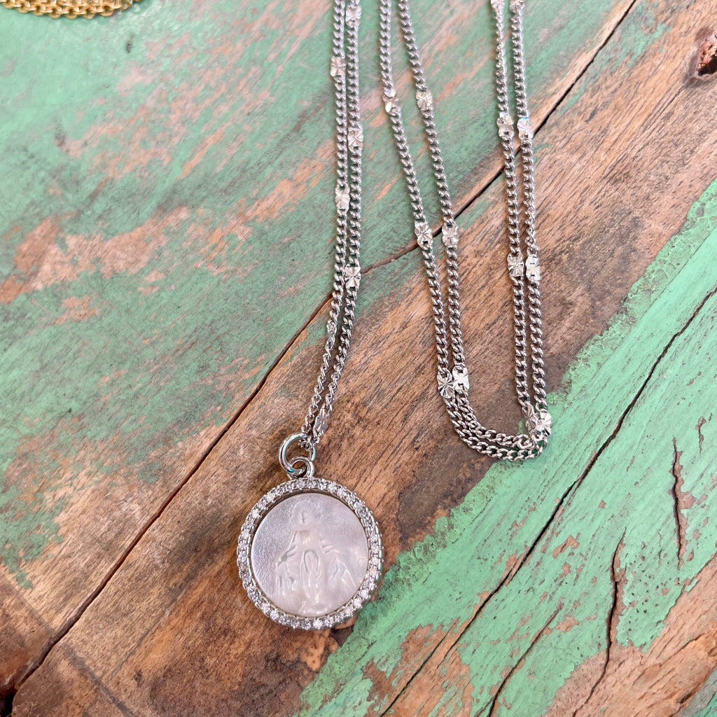 Our Lady of Grace Mother of Pearl Chain Necklace