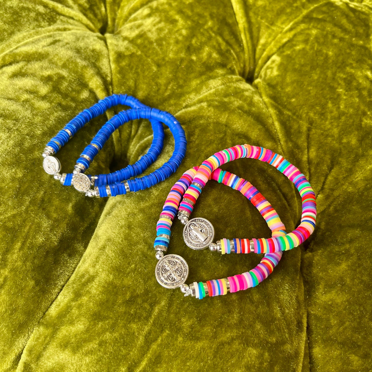 Miraculous Medal Blue Heishi Bracelet