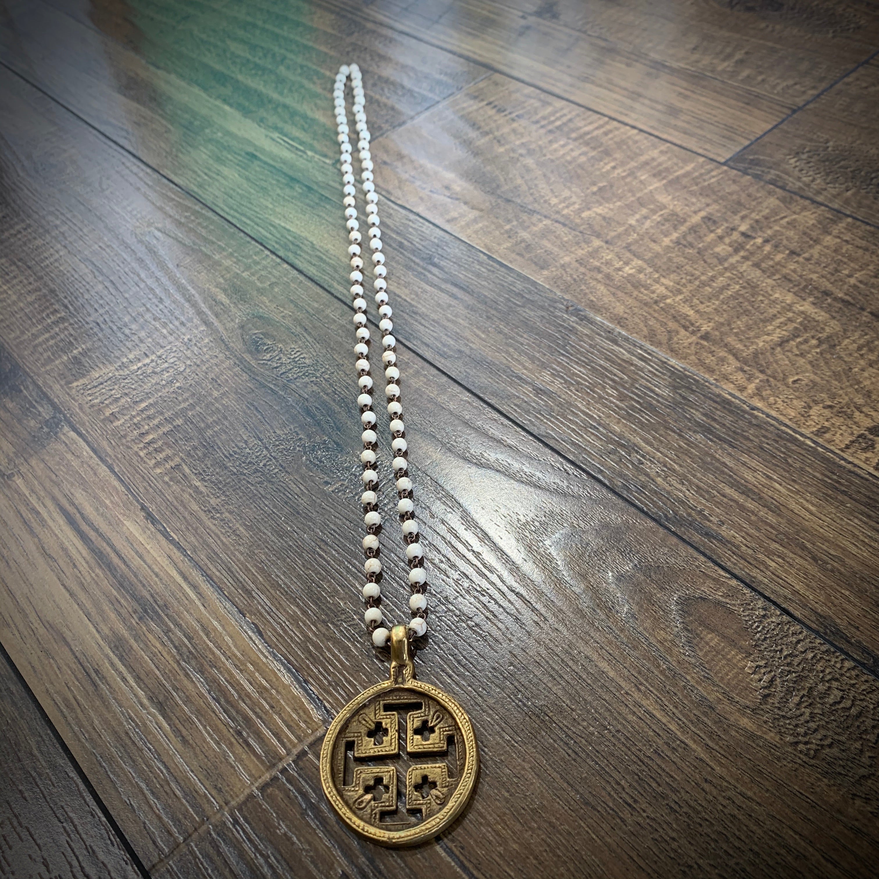 Big Brass Medals on Howlite Beaded Chain