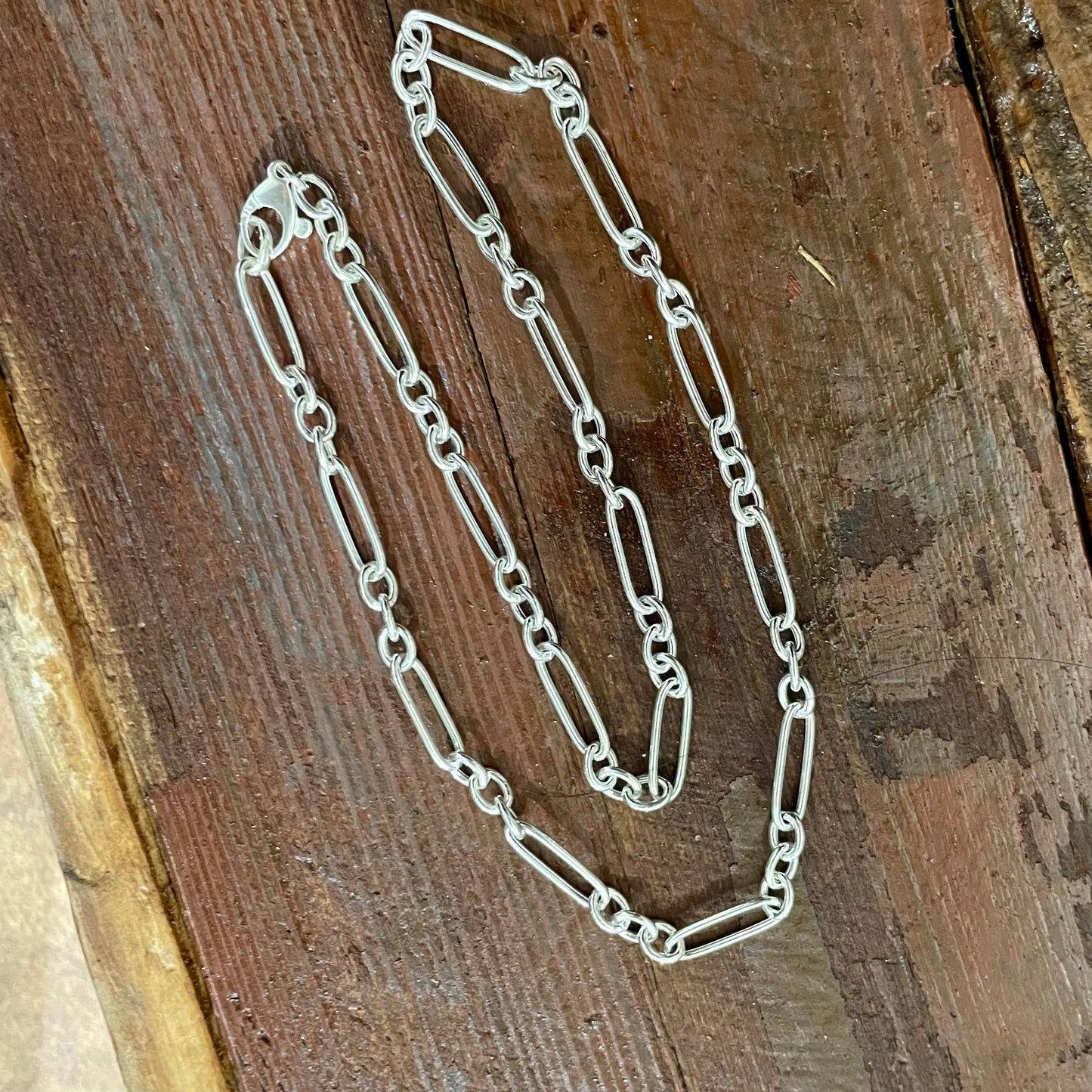 Sterling Silver Paper Clip And Round Ring Chain Necklace