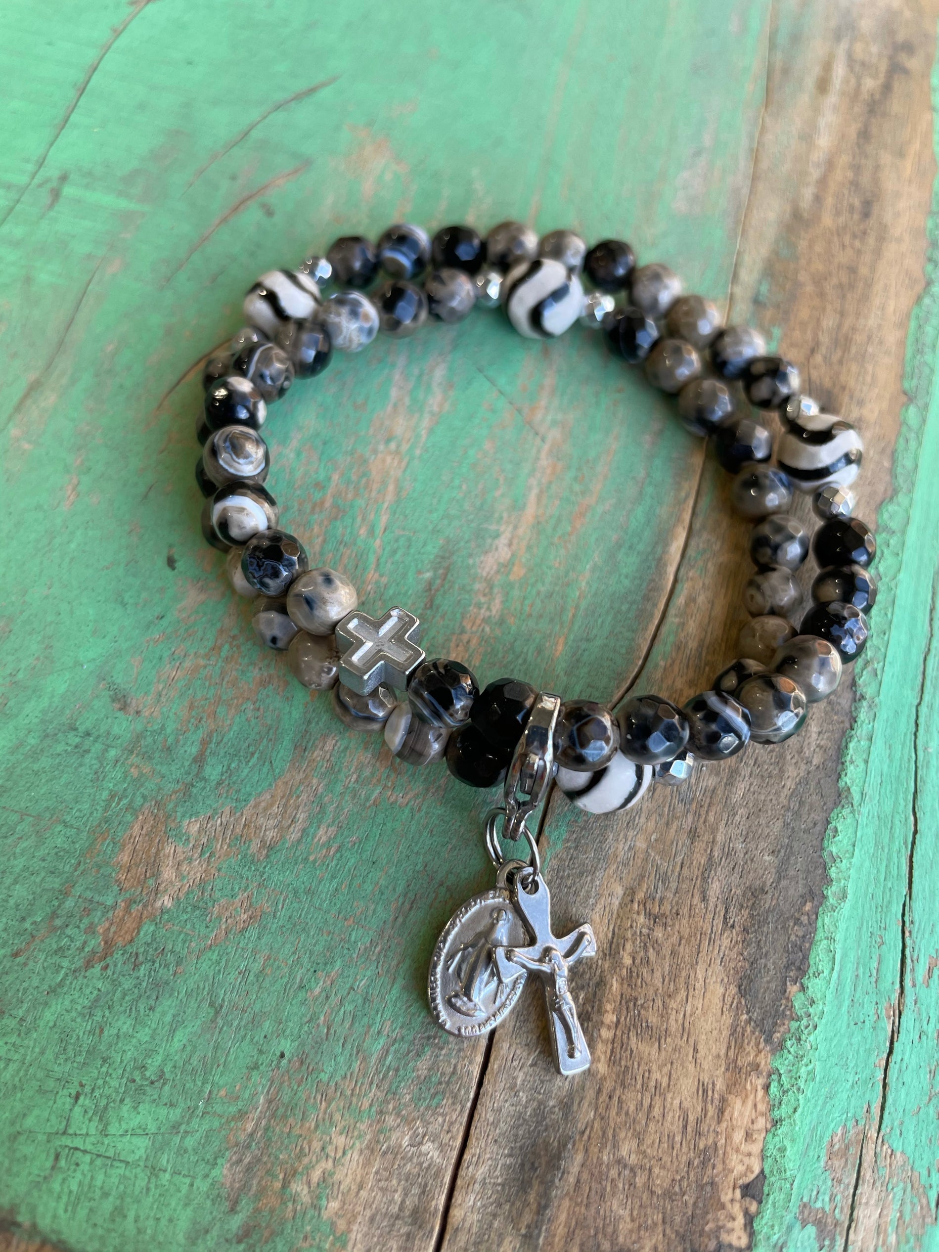 Rosary Wrap Bracelet with Gold Accents