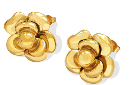 Gold Stainless Steel Large Rose Studs