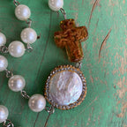 Long Shell Pearl Necklace with Cross