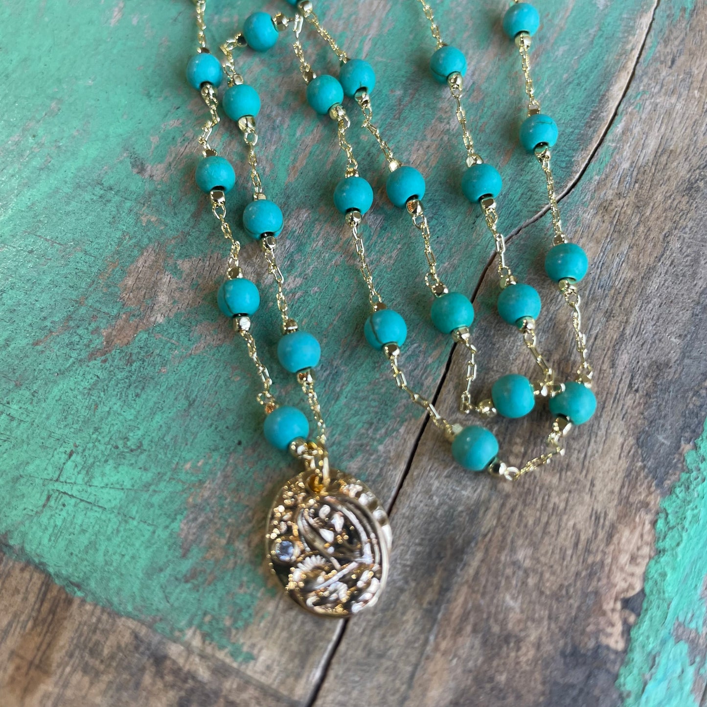 Madonna & Child Turquoise Chain and earrings