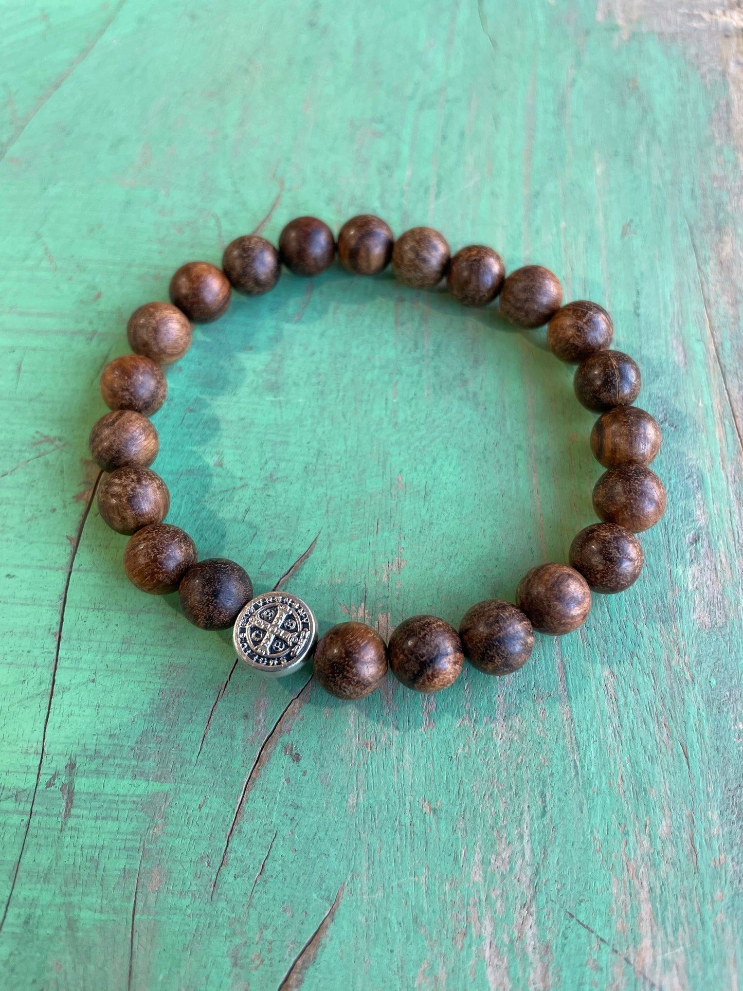 Silver and Wood St Benedict Bracelet