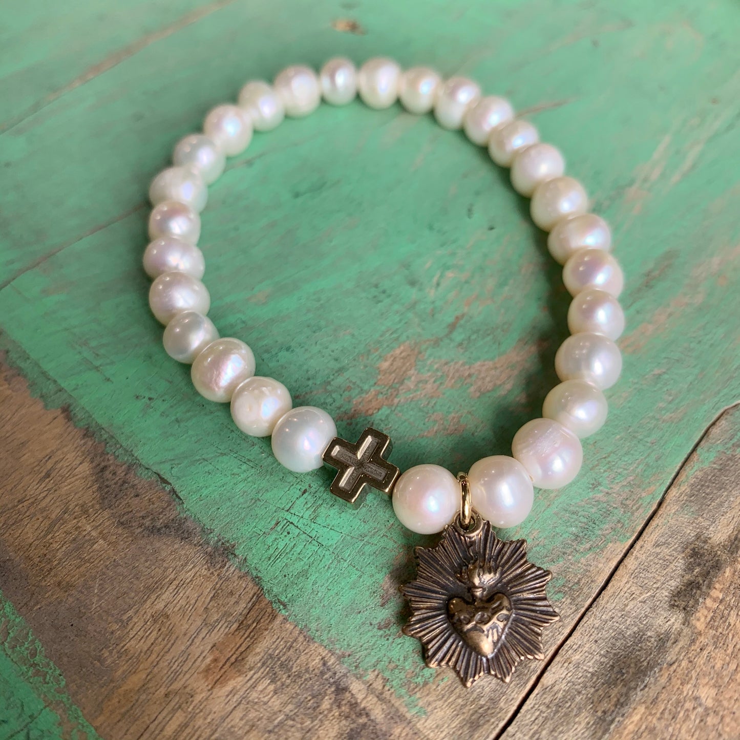 Freshwater Pearl and Bronze Bracelet