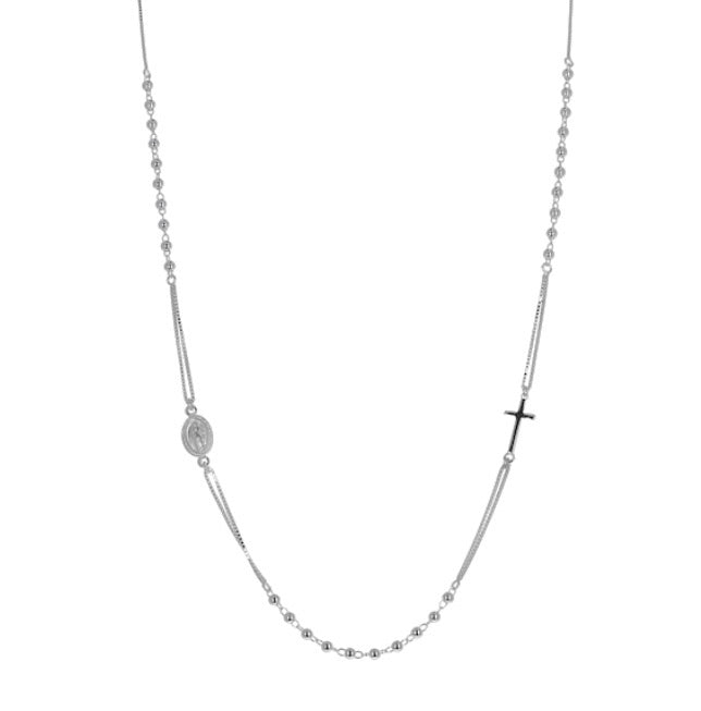 Sterling Silver Rosary Inspired Necklace