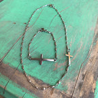 Stainless Steel Sideways Cross Necklace and Bracelet