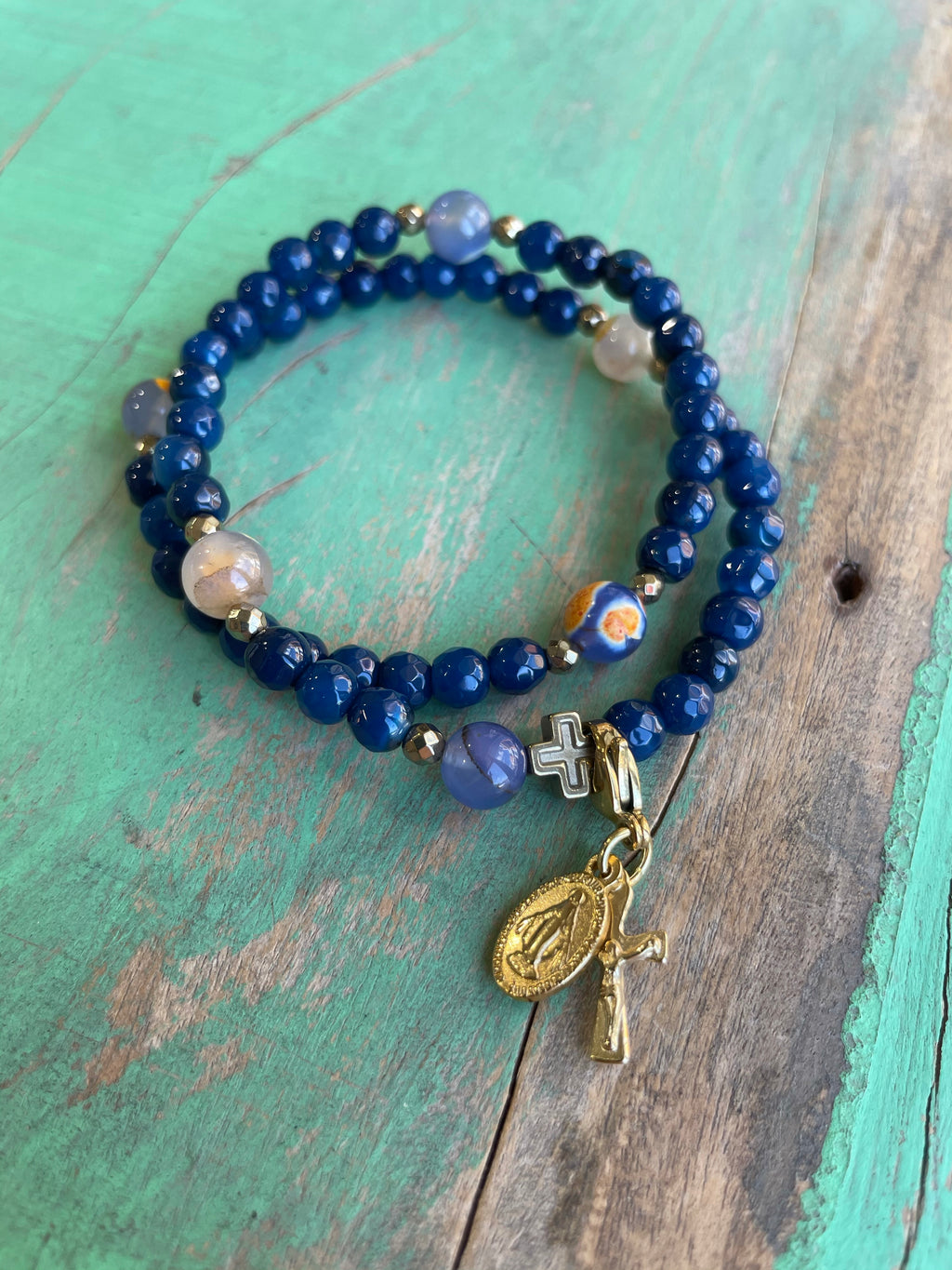 Rosary Wrap Bracelet with Gold Accents