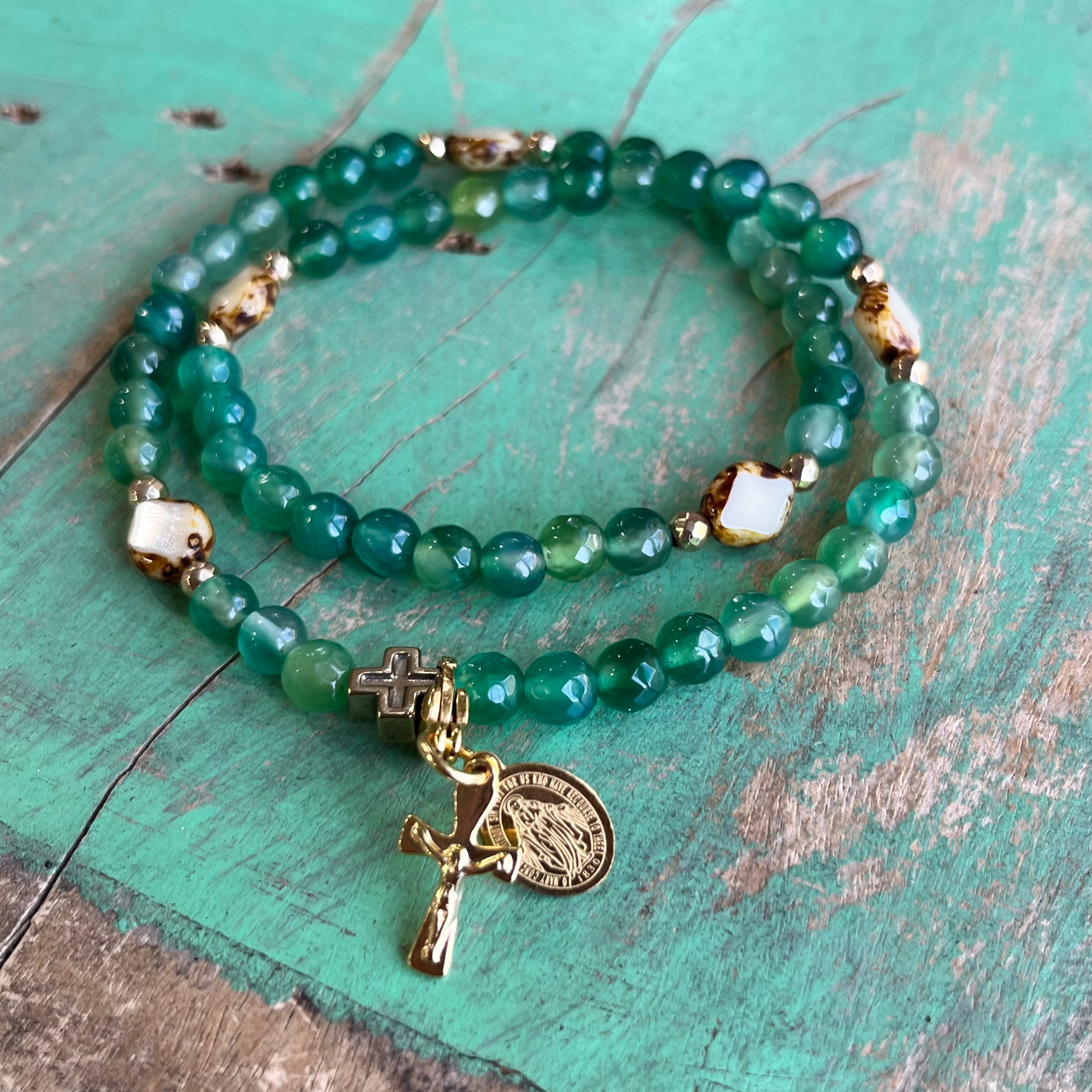 Rosary Wrap Bracelet with Gold Accents