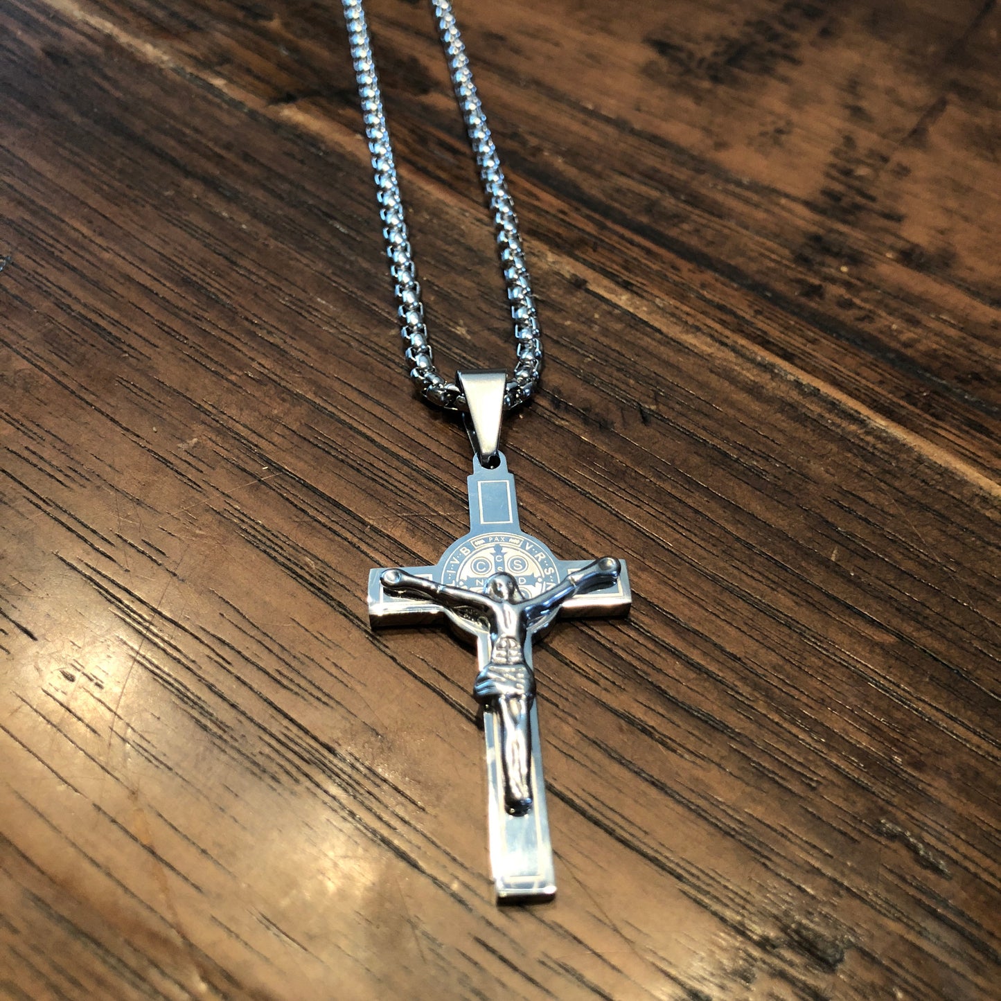 Stainless Steel Big St Benedict Crucifix Necklace