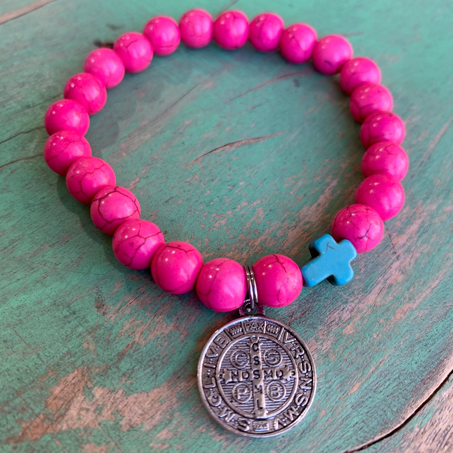 Pink & Turquoise Faith Bracelet