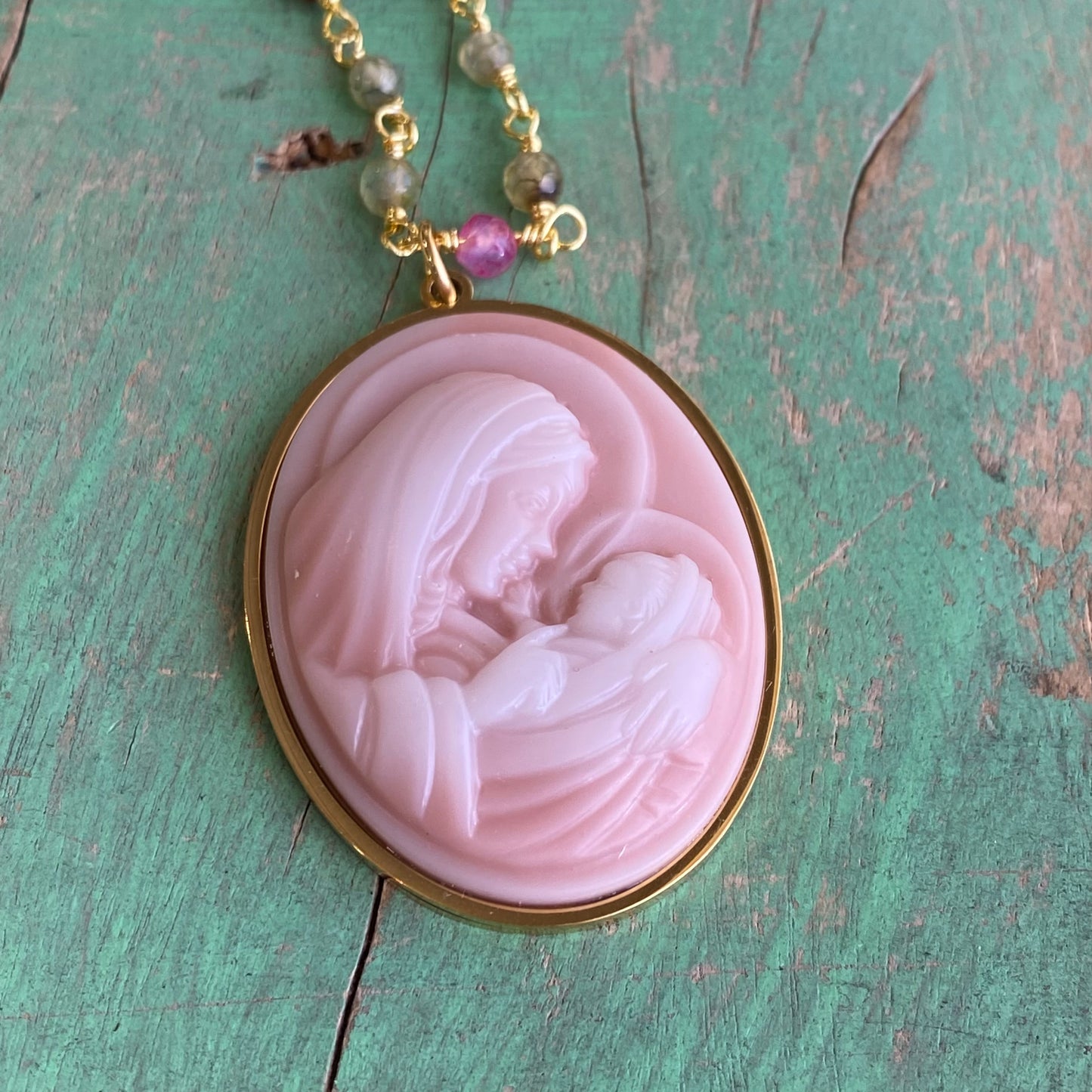 Pastel Madonna and Child Cameo