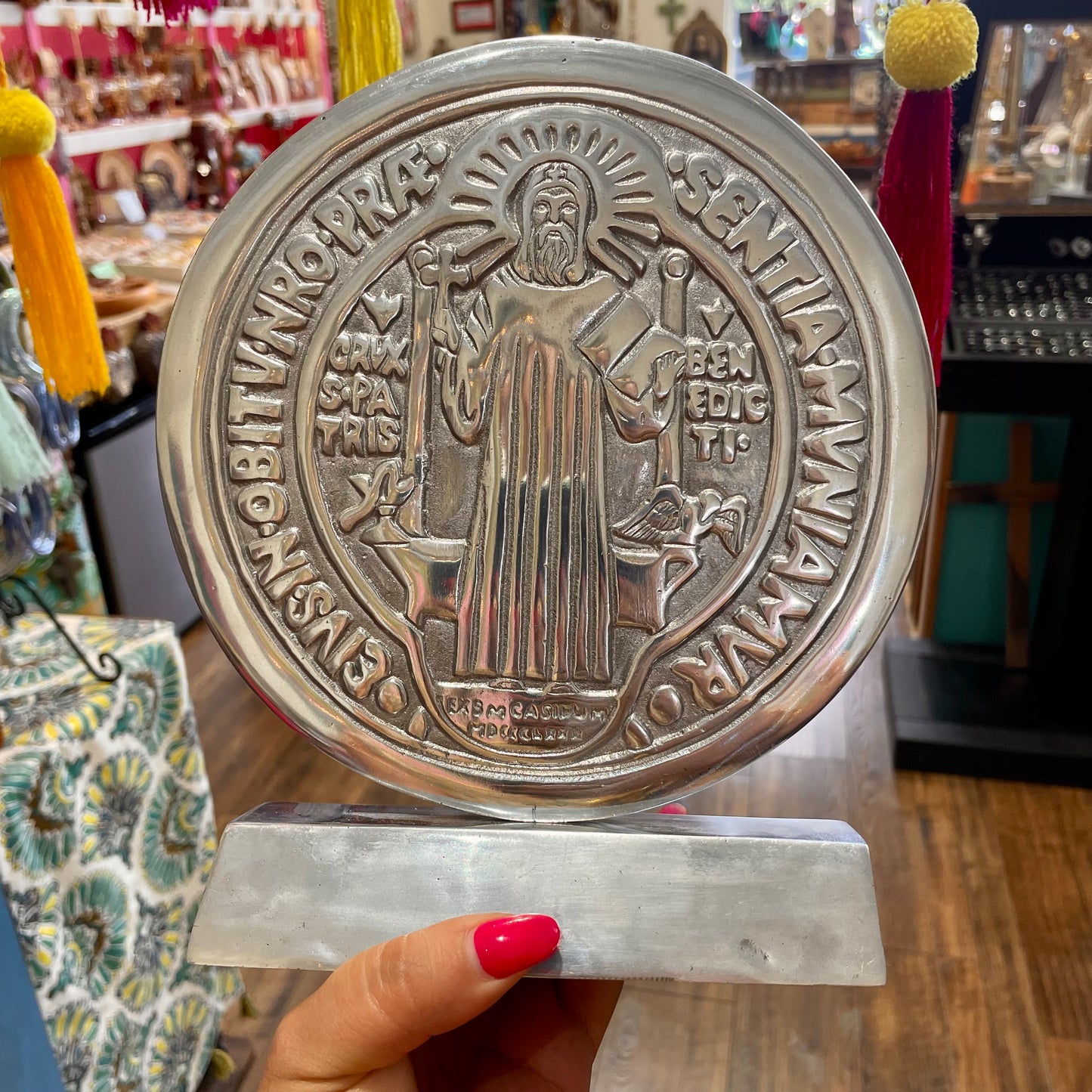 Big Pewter St Benedict Medal with Base