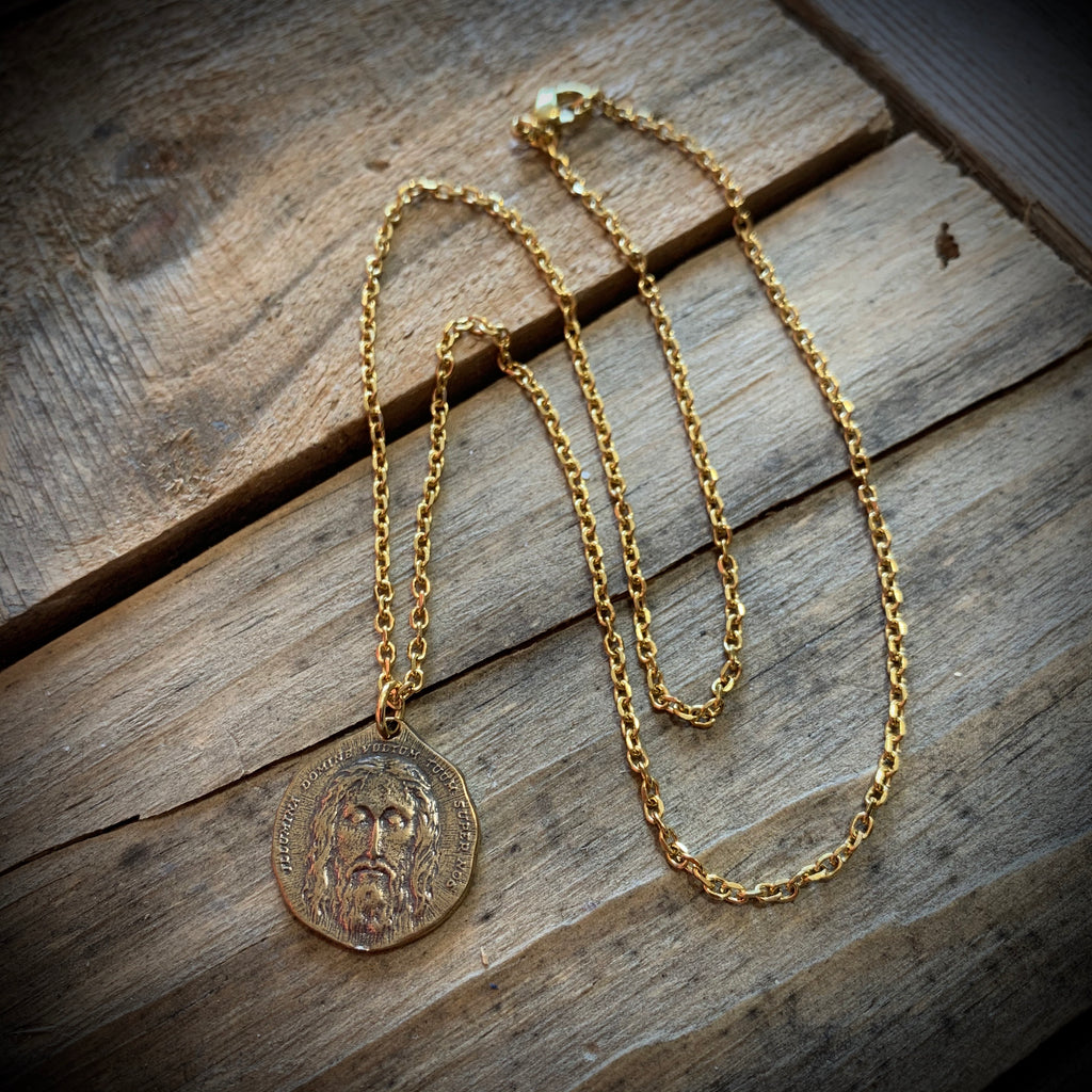 Bronze Face of Jesus Necklace and Earrings