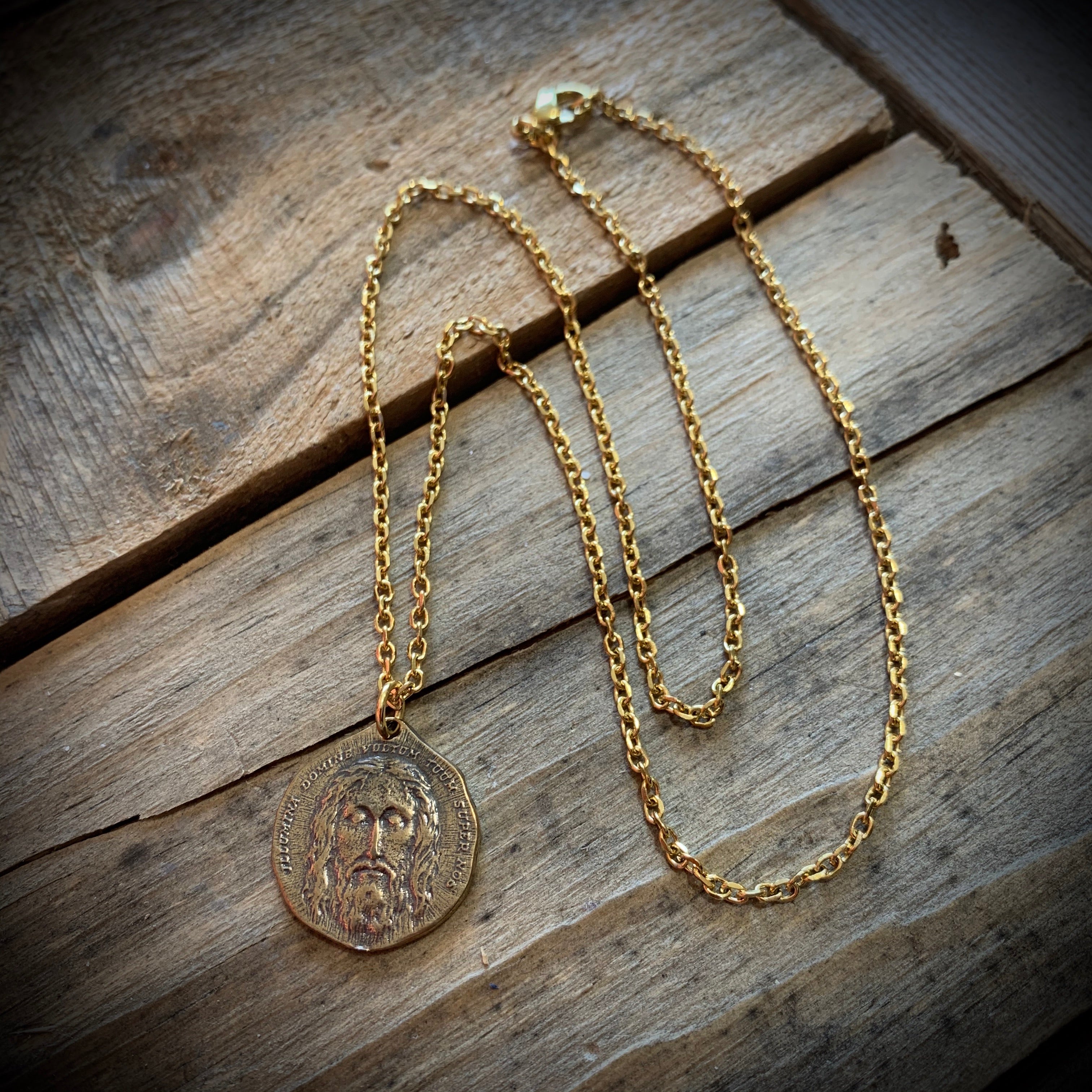 Bronze Face of Jesus Necklace and Earrings