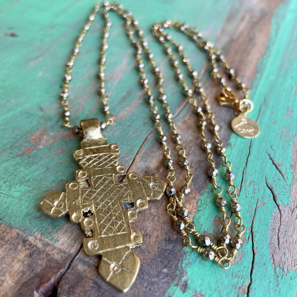 Linked Hematite Ethiopian Cross Necklace