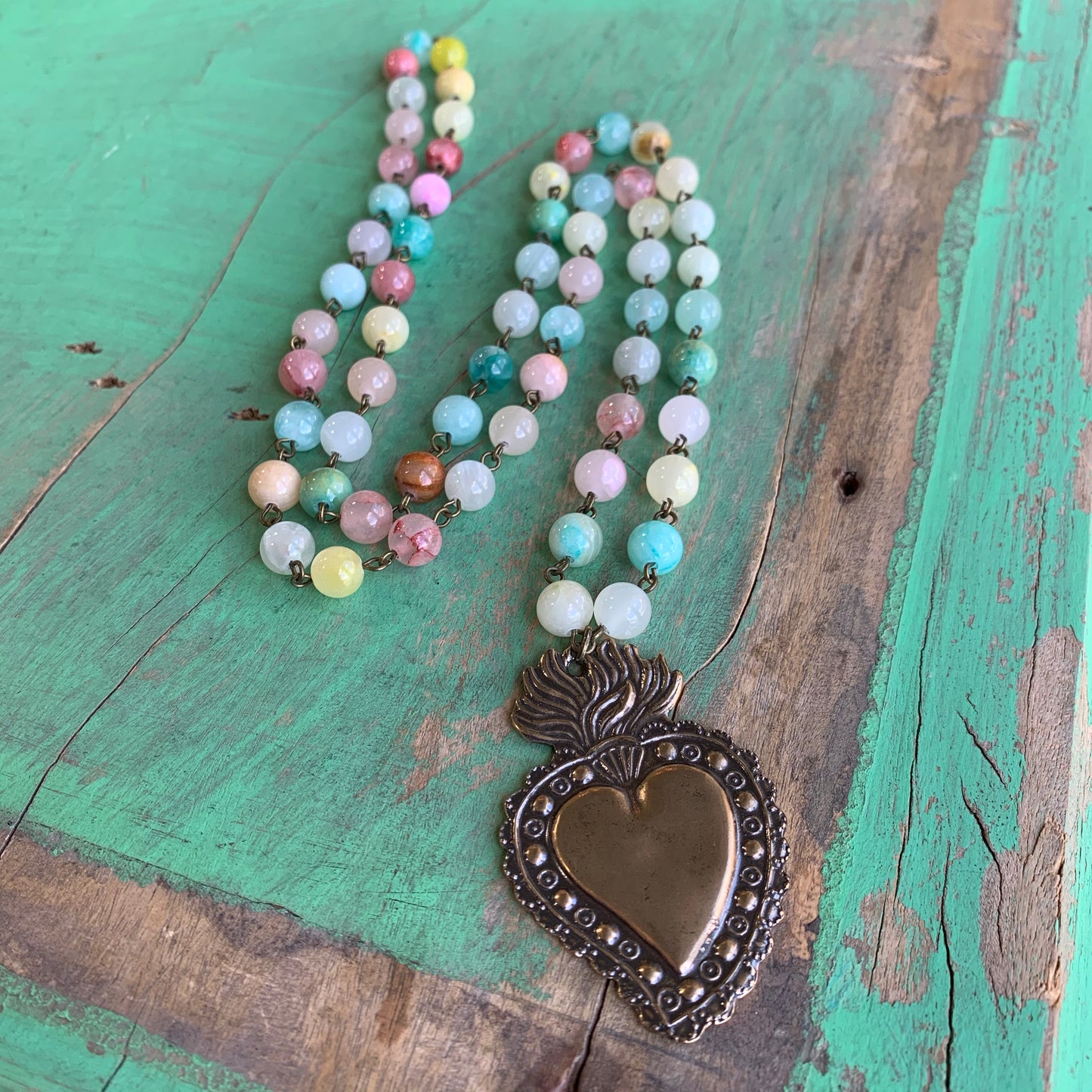 Pastel Sacred Heart Necklace and Earrings